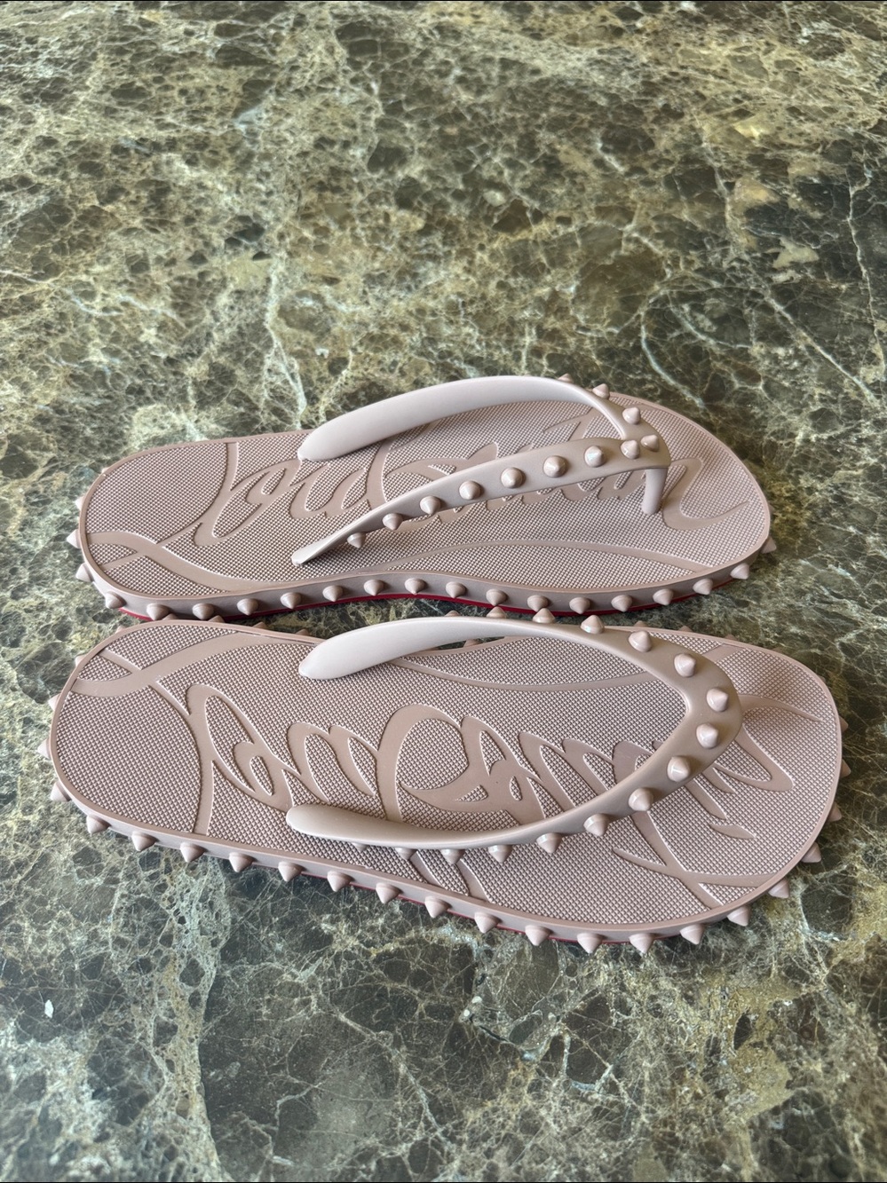 Christian Louboutin super loubi flip flop rubber spike sandals flats sz 39 - Picture 2 of 9